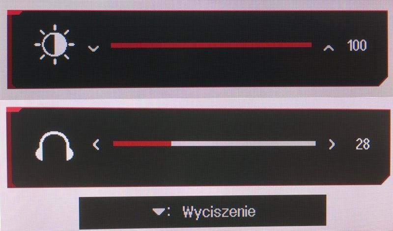 LG UltraGear 27GL850-B - menu szybkiej regulacji głośności słuchawek oraz jasności podświetlenia