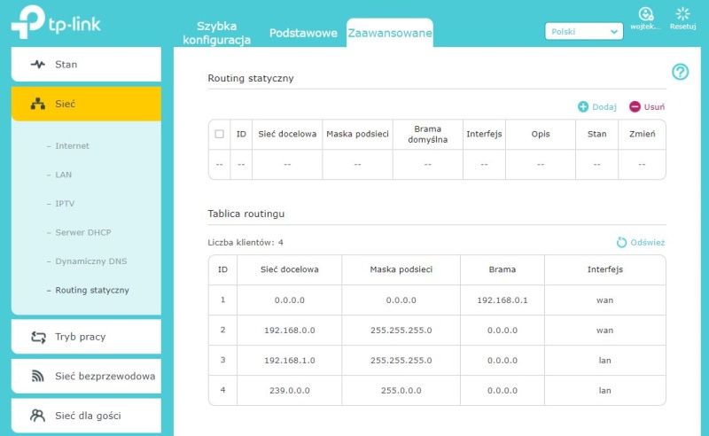 TP-Link Archer AX50 - Ustawienia routingu statycznego
