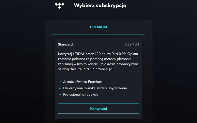 Tidal Premium promocja