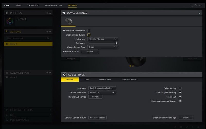 Corsair M55 RGB Pro - ustawienia myszki
