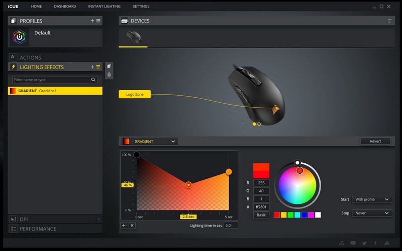 Corsair M55 RGB Pro - ustawienia podświetlenia