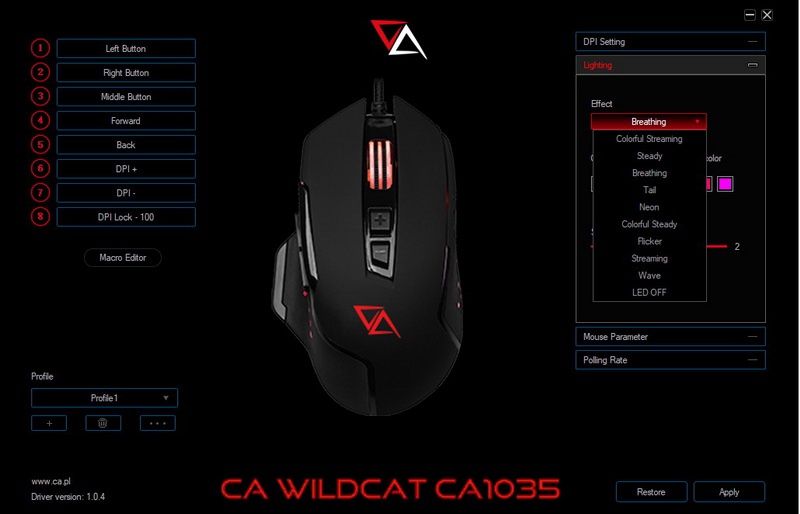 CA Wildcat - efekty podświetlenia