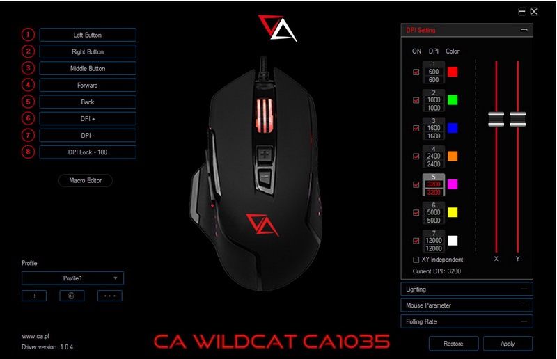 CA Wildcat - dostępne ustawienia rozdzielczości