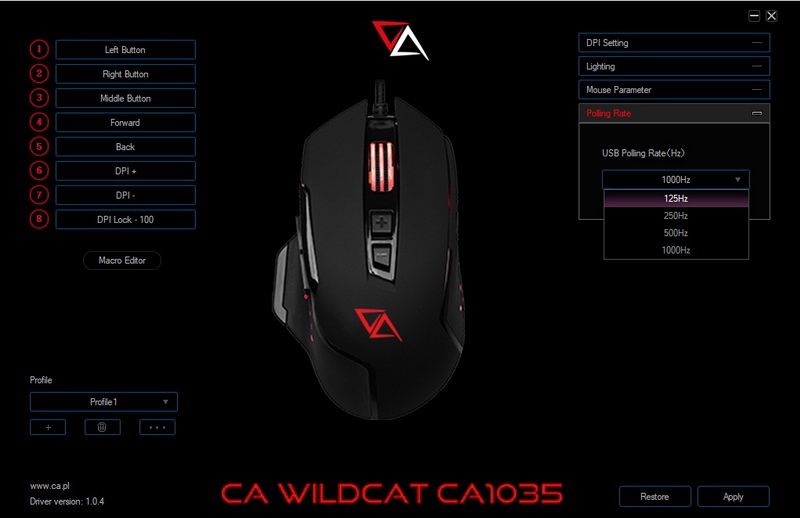 CA Wildcat - opcje Polling Rate