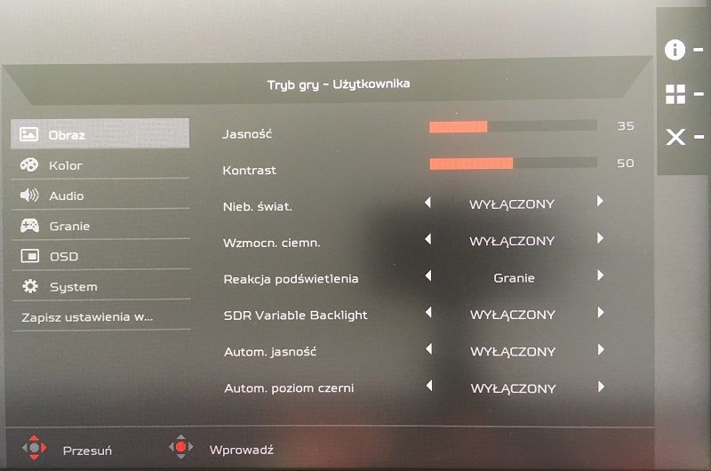 Acer Predator X35 - OSD