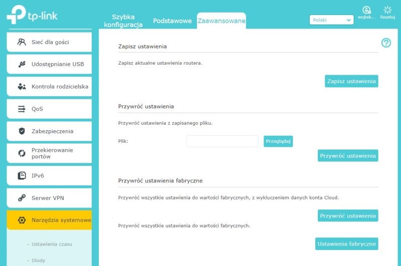 TP-Link Archer AX50 - Zapis i odczyt ustawień
