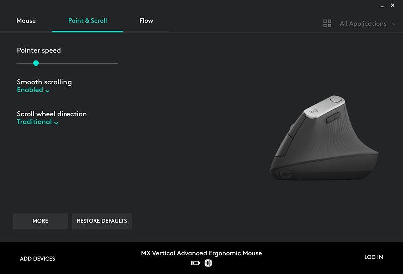 Oprogramowanie Logitech Options - menu Point &amp; Scroll