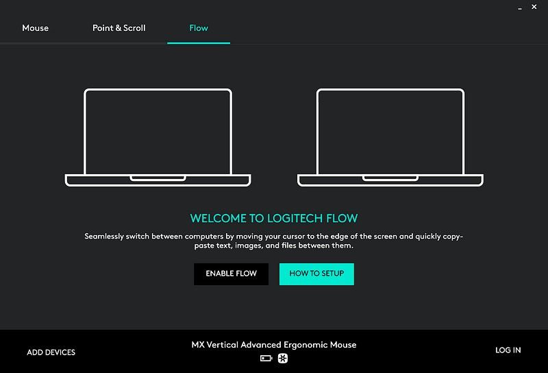 Oprogramowanie Logitech Options - menu Flow