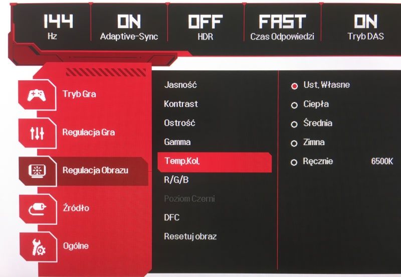 LG UltraGear 27GL850-B - menu regulacji obrazu