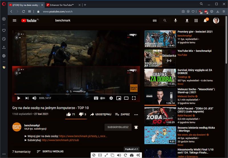 Enhancer for YouTube screen