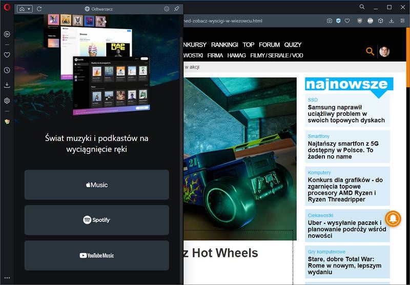Opera odtwarzacz screen
