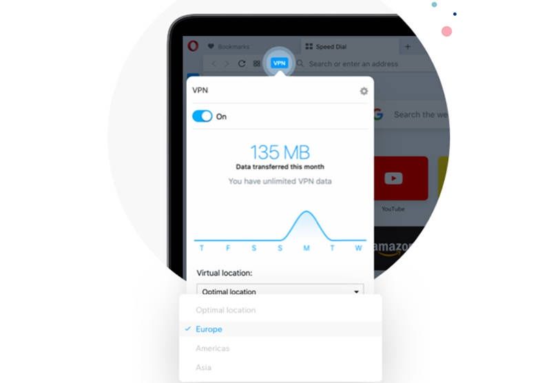 Opera Free VPN screen