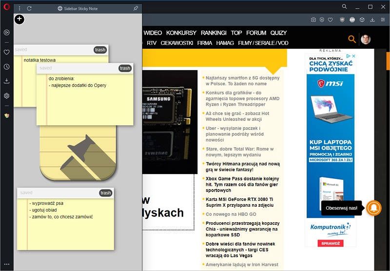 Sidebar Sticky Note screen