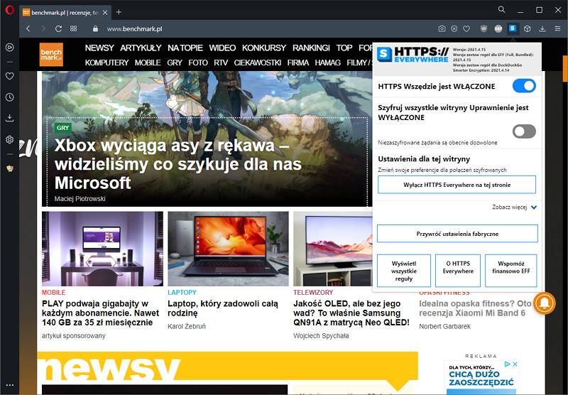 HTTPS Everywhere screen