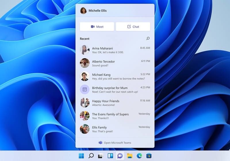 Windows 11 akt Teams okno