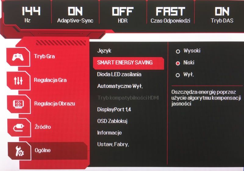LG UltraGear 27GL850-B - menu ustawień ogólnych