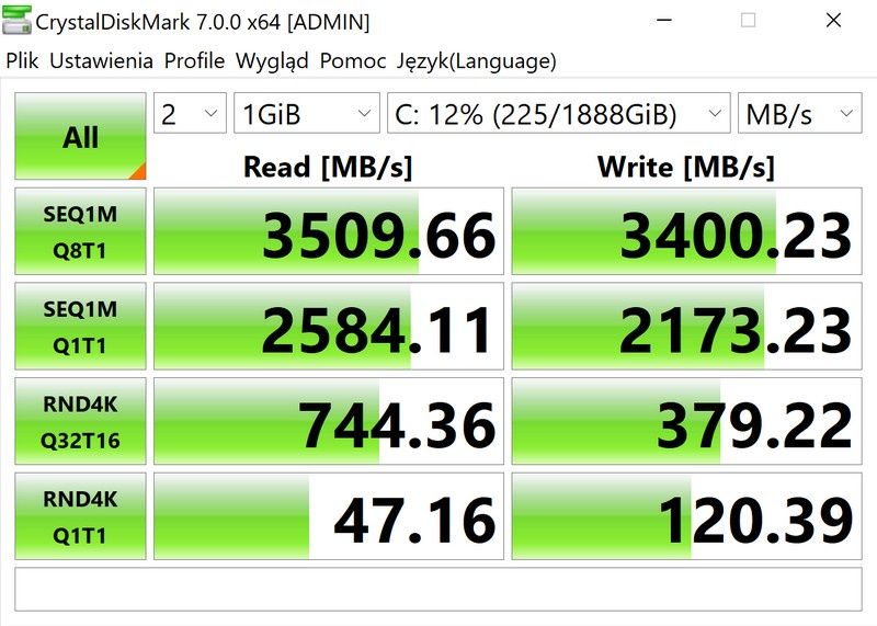 ASUS ROG Zephyrus Duo 15 GX5550L - wyniki Crystal Disk Mark