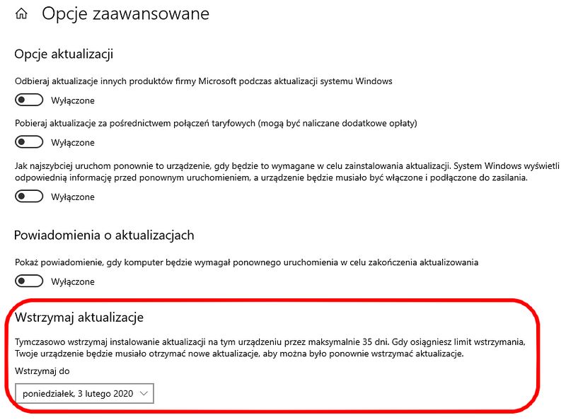 Windows Update - opóźnienie aktualizacji o 35 dni