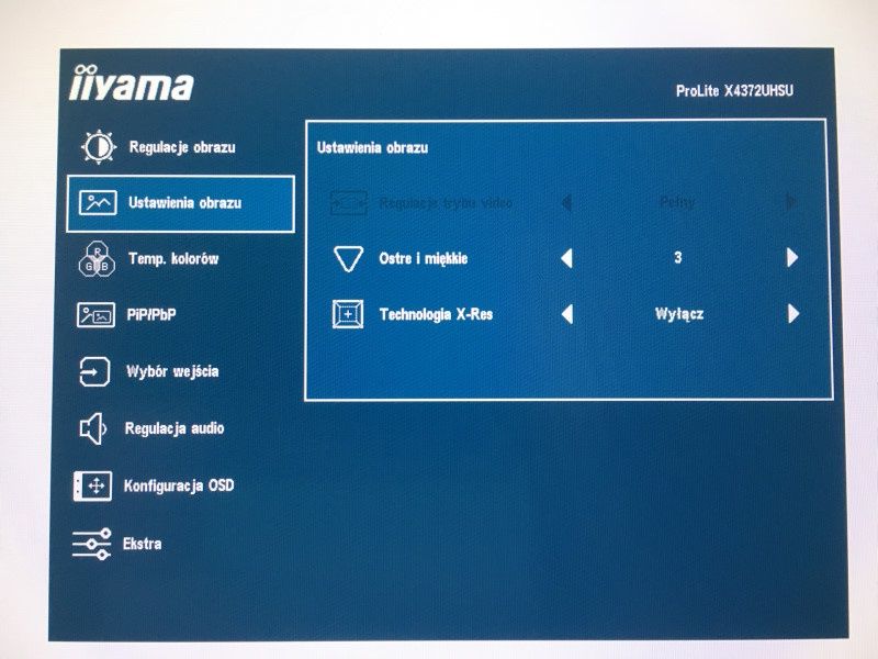 iiyama ProLite X4372UHSU - OSD - menu ustawień obrazu