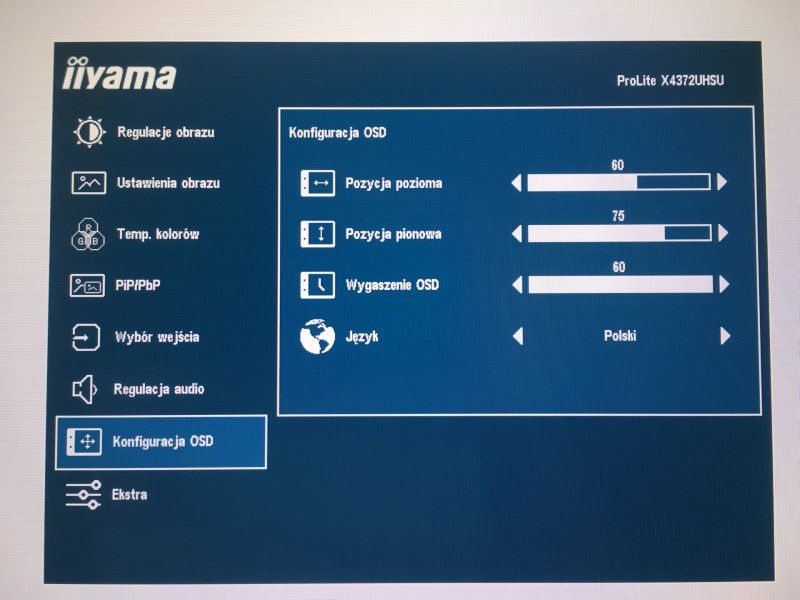 iiyama ProLite X4372UHSU - ustawienia OSD