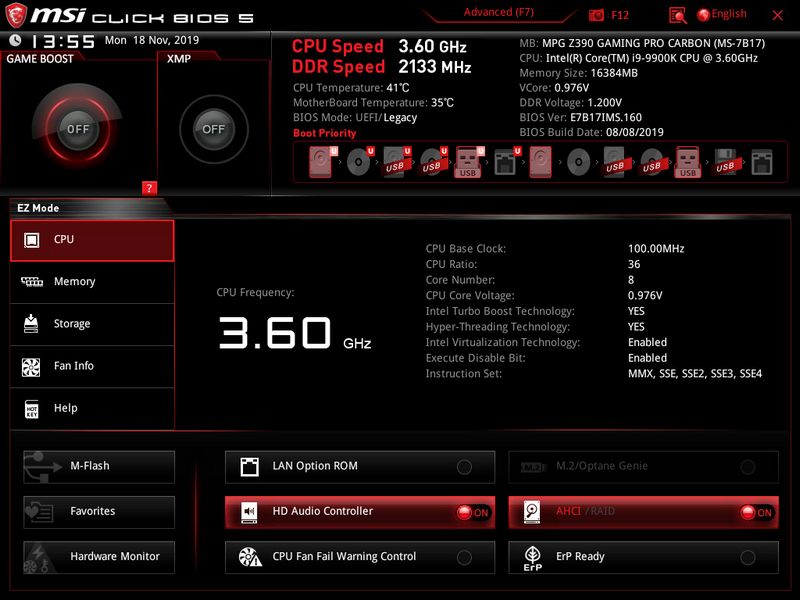 MSI MPG Z390 Gaming PRO Carbon - UEFI BIOS tryb EZ