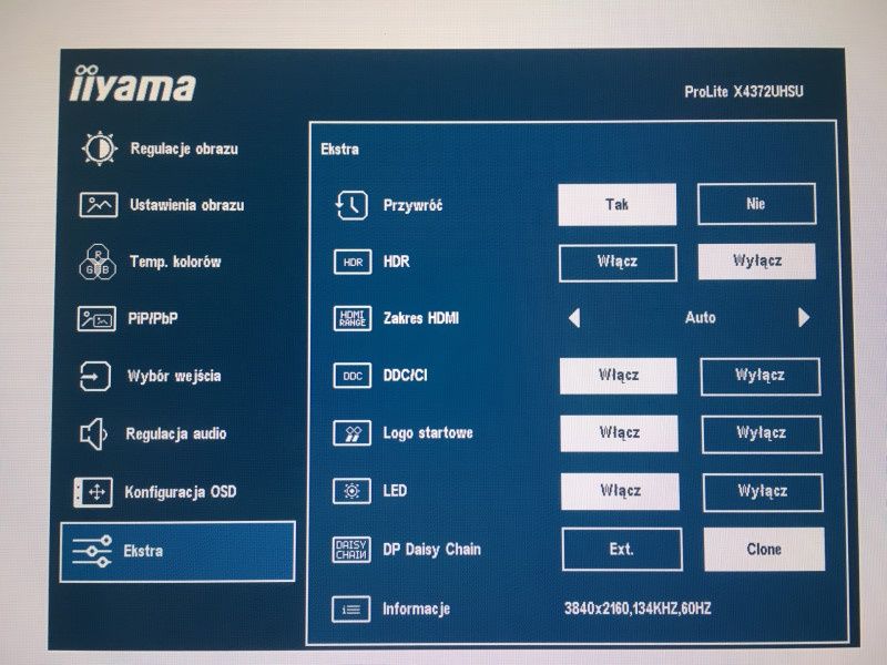 iiyama ProLite X4372UHSU - OSD - pozostałe ustawienia
