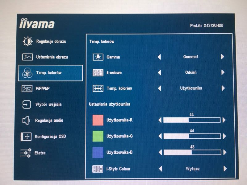 iiyama ProLite X4372UHSU - OSD - menu temperatury kolorów