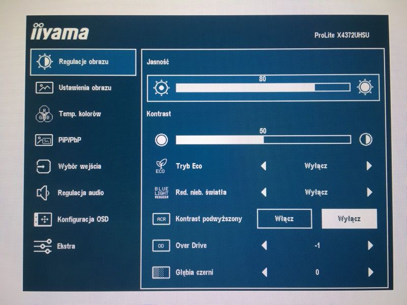 iiyama ProLite X4372UHSU - OSD - menu regulacji obrazu