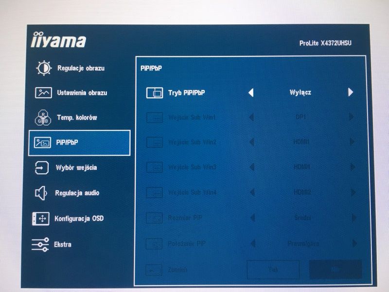iiyama ProLite X4372UHSU - OSD - menu PiP/PbP
