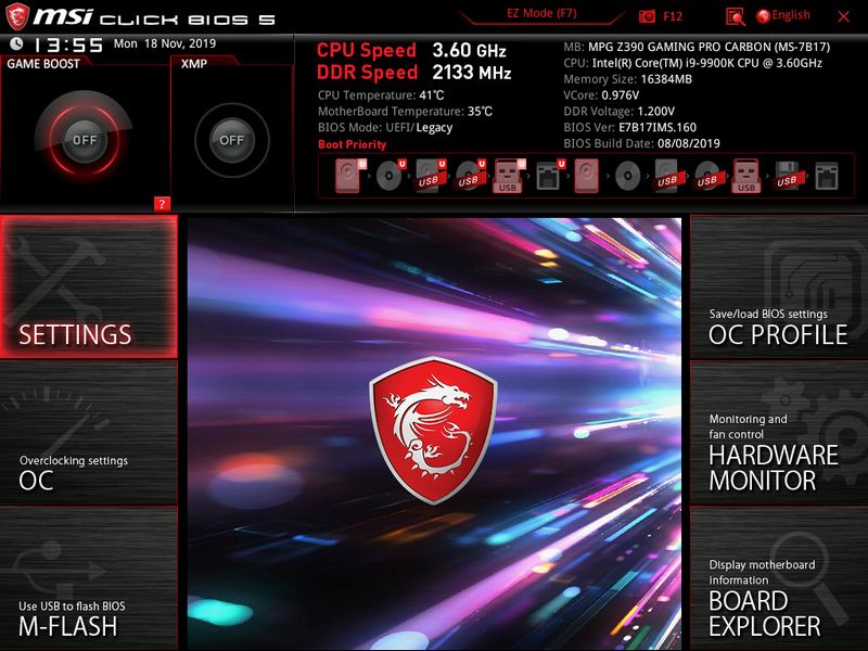 MSI MPG Z390 Gaming PRO Carbon - UEFI BIOS tryb Advanced