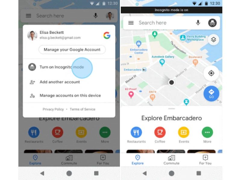 Google Maps incognito