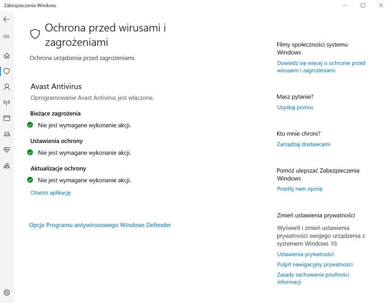 Windows Defender - panel sterowania