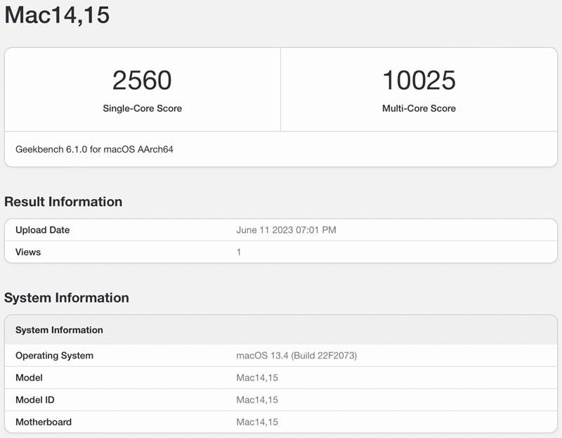 MacBook Air 15 cali geekbench 6
