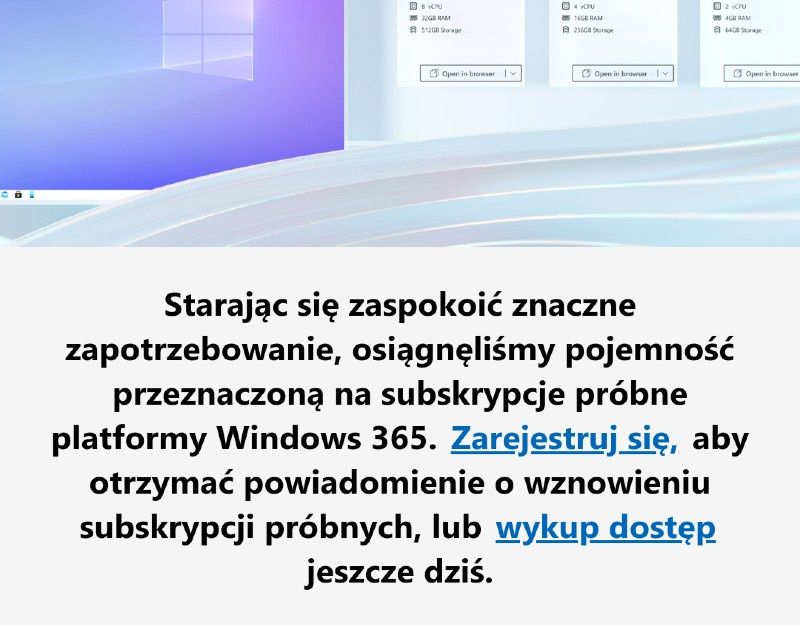 komunikat o Windows 365 na stronie Microsoftu