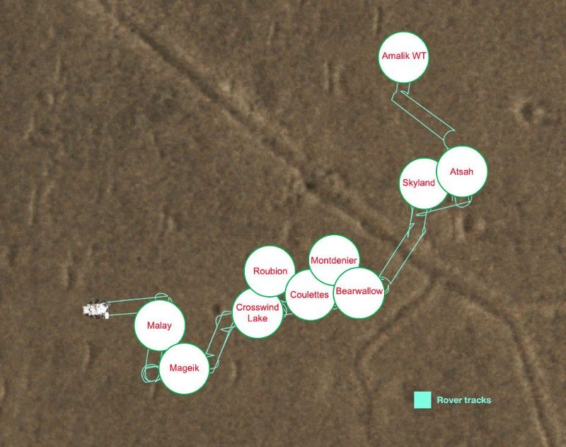 mapa marsjańskiego skarbu łazika Perseverance