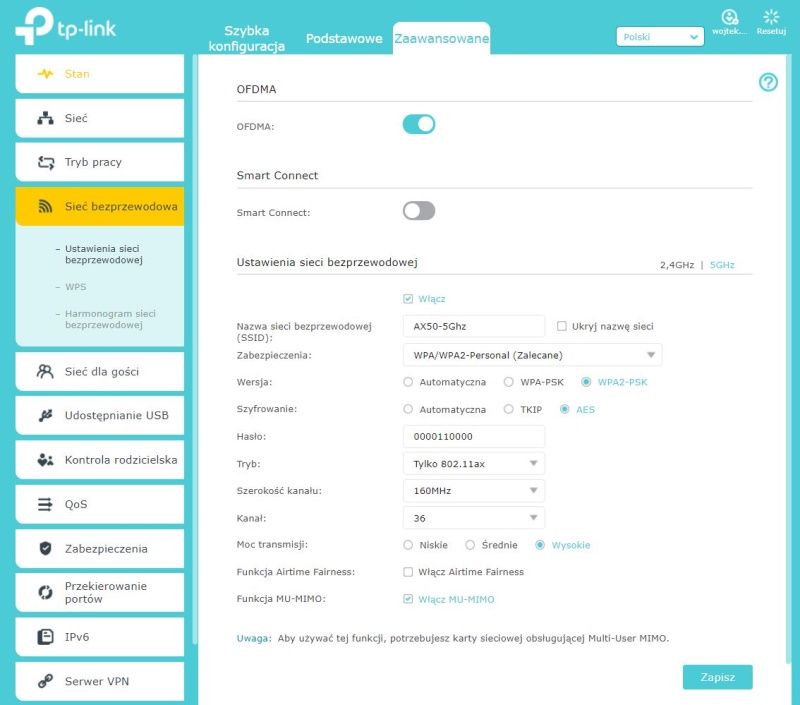 TP-Link Archer AX50 - Ustawienia Wi-Fi
