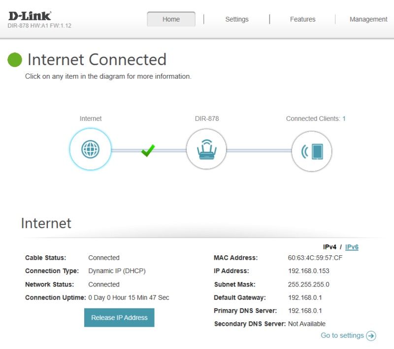D-Link DIR-878/MT - Status połączenia internetowego
