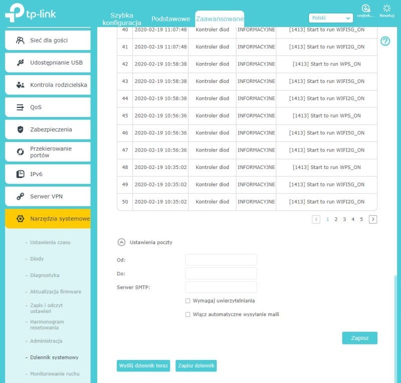 TP-Link Archer AX50 - Dziennik systemowy