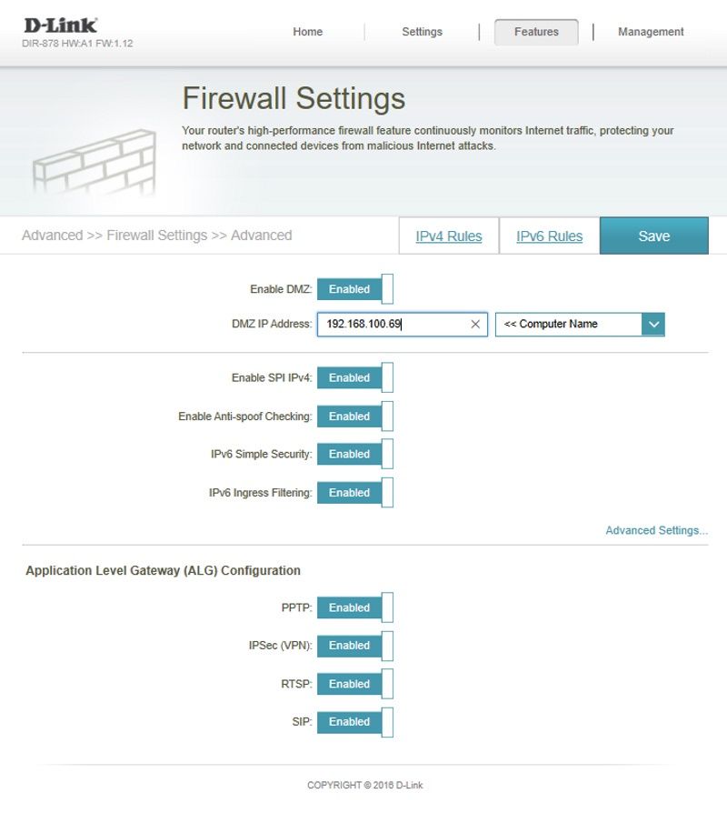 D-Link DIR-878/MT - Konfiguracja Firewall