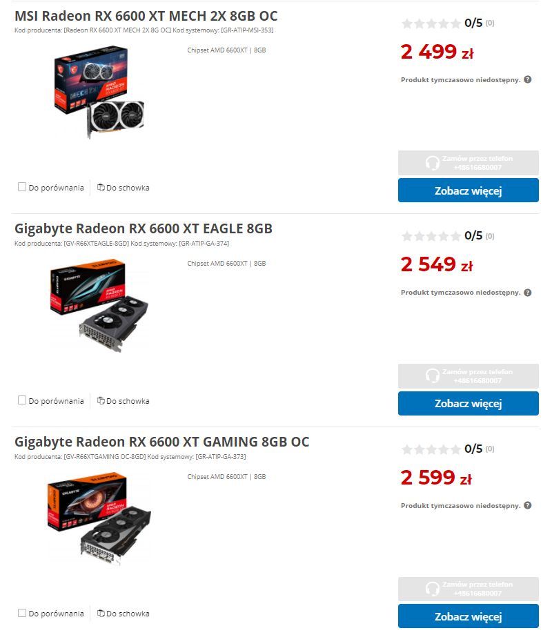 Radeon RX 6600 XT - ceny w sklepie Komputronik