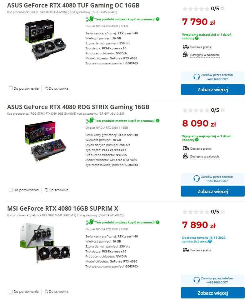 GeForce RTX 4080 - ceny kart graficznych