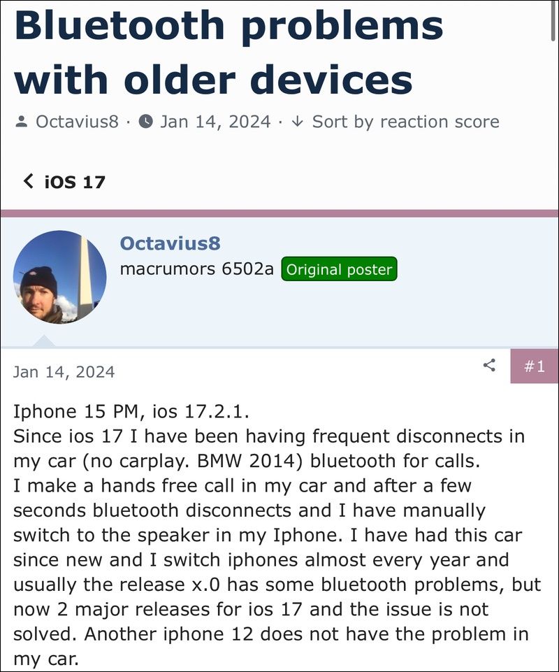 iPhone 15 Bluetooth problemy