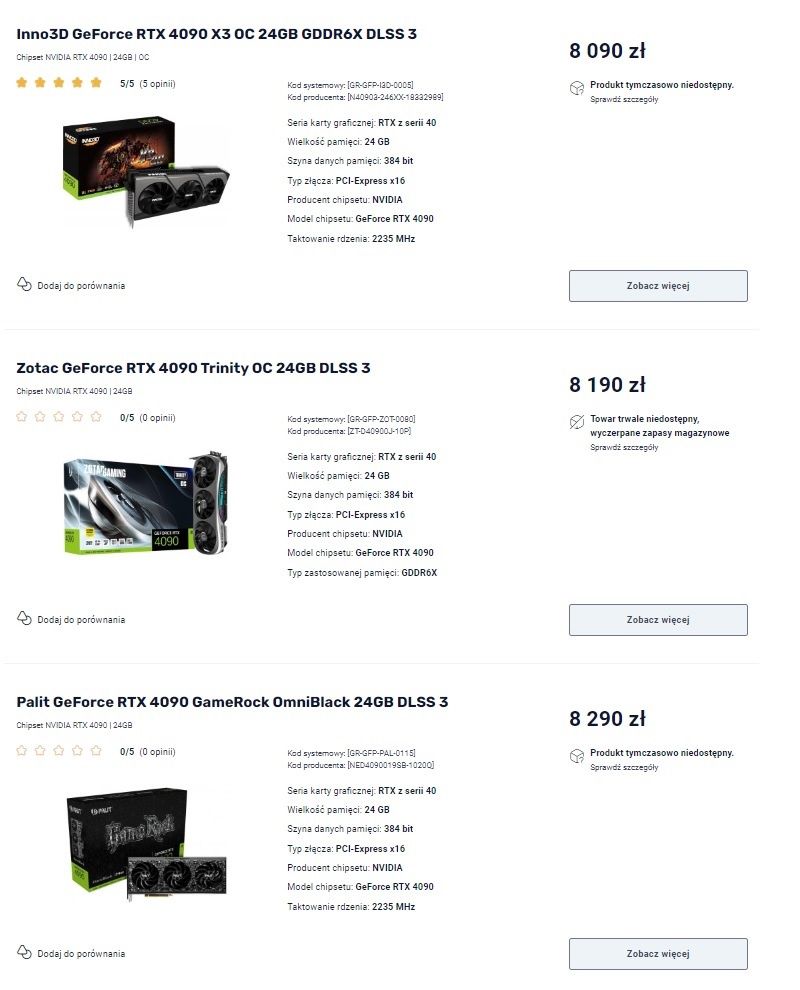 GeForce RTX 4090 - braki w sklepach