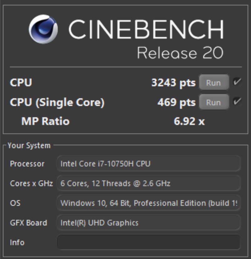 HP ENVY 15 OLED - wyniki CineBench R20