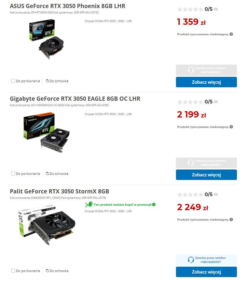 GeForce RTX 3050 ceny kart graficznych
