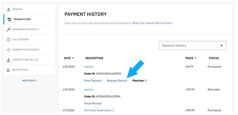Epic Games Store zwroty