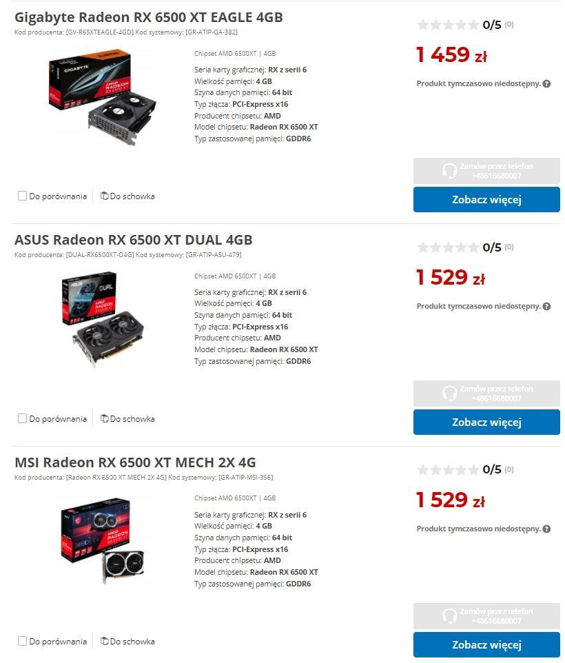 Radeon RX 6500 XT - ceny kart graficznych