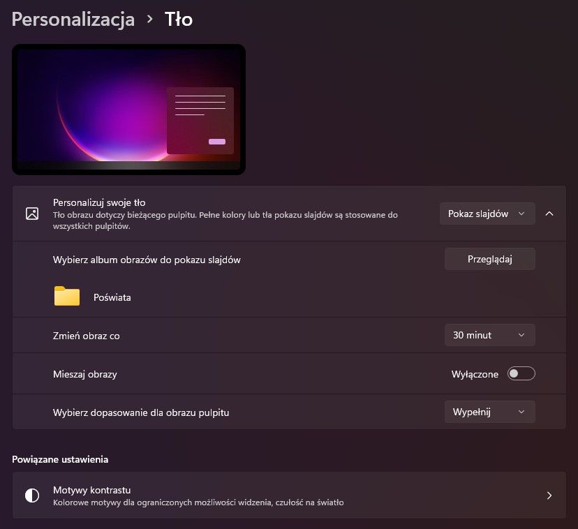 Windows 11 zmienne tło - pokaz slajdów