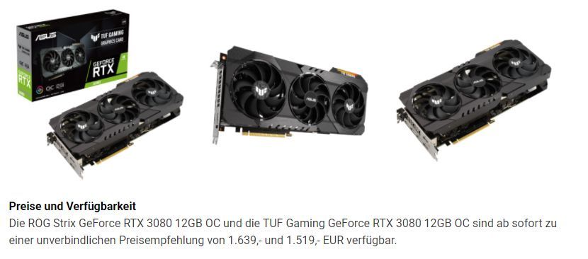 ASUS GeForce RTX 3080 12GB - ceny kart graficznych