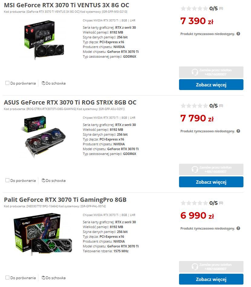 GeForce RTX 3070 Ti - ceny kart graficznych